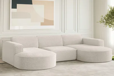 Obrázek produktu pro Rohová sedací souprava ve tvaru U MODENA látka Loop Pearl