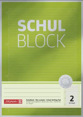 Produktbild von Brunnen Schulblock A4 Lineatur 2, 2. Klasse, mit Kontrastlineatur,  50 Blatt, Premium
