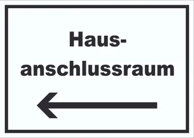 Produktbild von Hausanschlussraum Schild mit Text und Richtungspfeil links HAR waagerecht A1 (594x841mm)