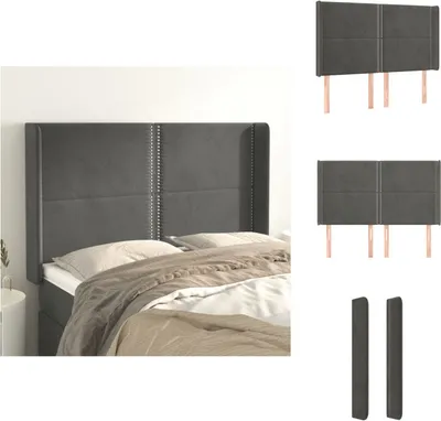 Produktbild von vidaXL Kopfteil mit Ohren Dunkelgrau 147x16x118/128 cm Samt -  Kopf- & Fußenden
