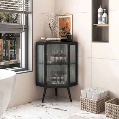 Produktbild von MODFU Badezimmerschränke,Unterschrank,Anrichte mit verstellbarem Regal,für Badezimmer,Wohnzimmer,Schlafzimmer,Schwarz