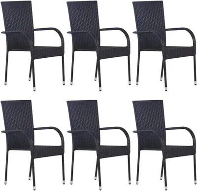 Produktbild von Stapelbare Gartenstühle, 6 Stück, Schwarz, Polyrattan