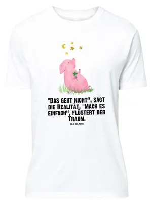 Produktbild von Mr. & Mrs. Panda Größe L T-Shirt Schwein Glück - Weiß - Geschenk, Lustige Sprüche, Motivation, Ziele, Shirt, Tshirt, Schweinchen, Sterne, Träume, mit Spruch