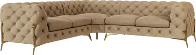 Produktbild von S-STYLE MÖBEL - Chesterfield Ecksofa Nova mit Goldene Metall Füßen aus Beige Samtstoff, B/T/H: 264 cm/ 264 cm/ 75 cm