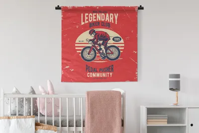 Produktbild von MuchoWow® Wandteppich Wandbehang Radfahrer - Fahrrad - Vintage 90x90 cm Tapisserie Dekoration Wandtuch - Wandaufhänger