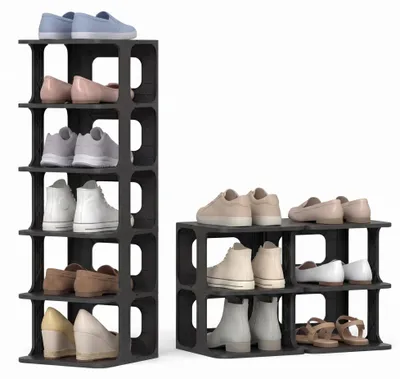 Immagine prodotto di KOMFOTTEU - Scaffale per scarpe a 6 livelli, stretto, verticale, impilabile, organizer per scarpe piccolo in plastica, soluzione salvaspazio per la conservazione delle scarpe, scaffale per scarpe ideale per l'ingresso, il corridoio o la camera da letto, colore nero