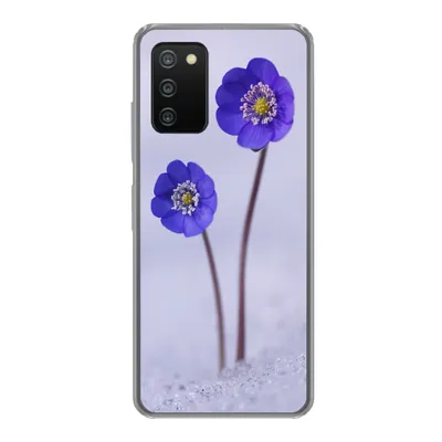 Produktbild von MuchoWow® Handyhülle Schutzhülle Hülle für Samsung Galaxy A03s Blumen - Schnee - Lila Silikon Softcase Handy Hülle - Schutz