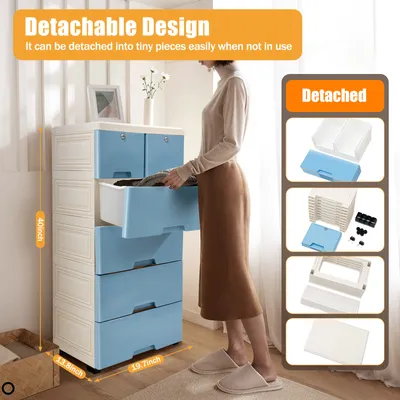 Obrázek produktu pro Komoda Office 6 zásuvek s kolečky Organizér Plastový volně stojící organizér (modrý)