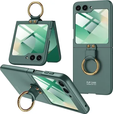 Obrázek produktu pro Pouzdro pro Samsung Galaxy Z Flip 6 / Z Flip 7 FE Tenké matné tvrdé PC kryt s integrovanou ochranou displeje a kroužkovým držákem zelené