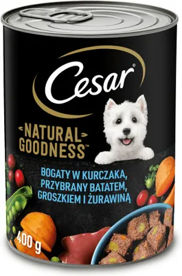 Produktbild von Cesar Natural Goodness – Terrine für ausgewachsene Hunde, reich an Huhn, gefüllt mit Süßkartoffel, Erbsen & Preiselbeeren, feuchtes ohne Getreide, 6 Dosen à 400 g