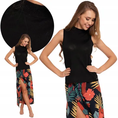 Productafbeelding van Moraj - Damesblouse, maat S - Gebreide zwarte top - Top zonder mouwen voor dames - Top met opstaande kraag