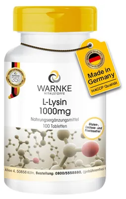 Produktbild von Lysin Tabletten - 1000mg - vegan - 100 Tabletten - Aminosäure | Warnke Vitalstoffe - Deutsche Apothekenqualität