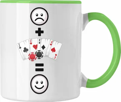 Produktbild von Trendation - Poker Tasse Geschenk für Poker-Spieler Geburtstag Lustige Geschenkidee :( + Poker = :) (Grün)