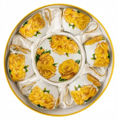 Zdjęcie produktu dla Zestaw 6sztuk FILIŻANKA Róże 250ml złoty brzeg Cienka Porcelana Yamasen