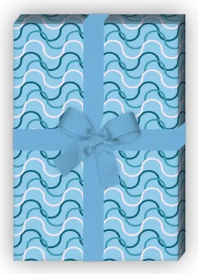 Produktbild von Vintage Wellen Geschenkpapier Set mit leichten Retro Linien, blau - G8507, 32 x 48cm