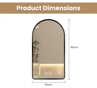 Image de Miroir de salle de bain LED - Miroir encadré de 50 x 80 cm - Verre HD avec revêtement argenté - Contrôle tactile - Fonction anti-buée - Cadre en aluminium - Trois couleurs de lumière