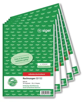 Rechnungsbuch A5, fortlaufend nummeriert, 3x50 Blatt, 2 Kopien, 5 Stück