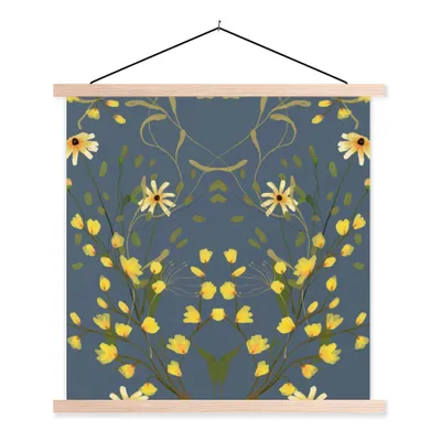 Produktbild von MuchoWow® Textilposter Grau - Pastell - Blau - Blumen 120x120 cm mit holzfarbenen Rahmen - Textil-Poster