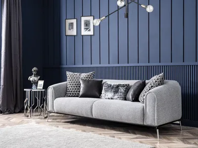 Produktbild von Garnitur Sofa 3 Sitz Sessel Dreisitzer Stoff Grau Modern Polyester