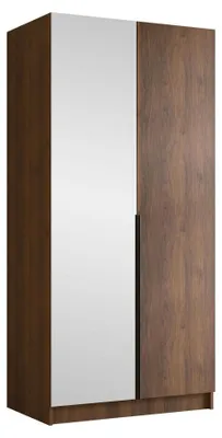 Produktbild von MIRJAN24 Kleiderschrank Bono II, Schlafzimmer, mit Spiegel, Drehtürenschrank, mit Kleiderstange, Modern, Garderobenschrank, Metallgriffe (Farbe: Nuss Warmia + Schwarz)