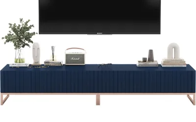 Zdjęcie produktu dla Szafka RTV Glamour Stolik Uniwersalna Komoda RTV Granatowy Mat 220 cm Zestaw Ramy metalowe