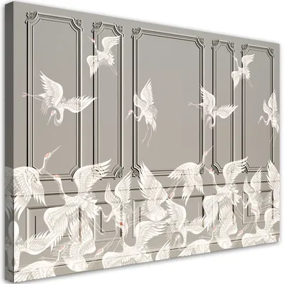 Produktbild von Leinwandbild Kraniche im Flug 90x60 Feeby Grau bild für die wand bereit zum aufhängen