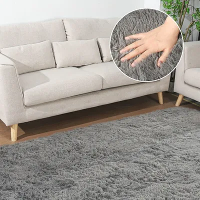 Produktbild von Hochflor Teppich Wohnzimmer Teppich Fellteppich Kunstfell Shaggy Flauschig 200 x 300 cm, Grau