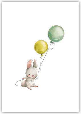 Produktbild von Poster - Poster ohne Rahmen - Häschen Luftballons Kinder - 70x100 cm - Wand Bild - Wanddeko - Wandbilder - Kunstposter - Wandposter - Bilder - Kunstdruck - Wanddekoration - Wandbild - P2XPA70x100-4731