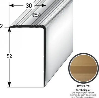 Produktbild von Treppenkante / Treppenprofil "Genua", Winkelprofil mit 30 mm Breite und konfigurierbarer Höhe (22 mm bis 52 mm), Aluminium eloxiert, gebohrt-bronze hell-1000-52 mm