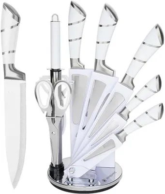 Produktbild von Famanu Messerset 9-teilig - Drehbares Messerblock-Design mit RVS Küchenmessern