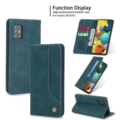 Obrázek produktu pro RetroPolyuretankožené pouzdro pro Samsung Galaxy A51 5G peněženkový design pouzdro s držákem na karty a stojánkem modré