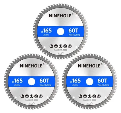 Immagine prodotto di 3 dischi da sega circolare da 165 mm, 60 denti, per legno, plastica e laminato