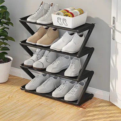 Produktbild von Schuhregal, 4 Ebenen, Schuhaufbewahrung, Organizer mit starkem Rahmen für Schrank und Eingangsbereich, Metall-Schuhregal, Schuhständer, 42*18.5*49.5cm