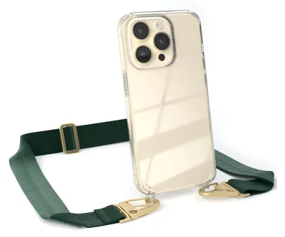 A clear product shot of a phone case with a strap, against a white background.