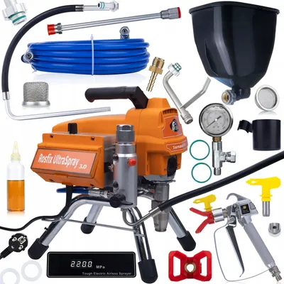 Immagine prodotto di Rosfix Tornado RT3 UltraSpray Set – Spruzzatore di Vernice Airless 2200W, 22MPa, 2,5l/min | LCD, Pompa a Pistone, Serbatoio da 6l