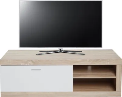 Produktbild von TV-Rack MCW-L33, TV-Board Fernsehtisch Lowboard TV-Schrank Kommode, Holz 43x140x41cm Staufach, Eiche-Optik, weiß