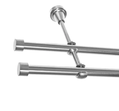 Produktbild von Gardinenstange mit Wandhalterung I Metall Edelstahl Look Ø 16mm I 2-läufig I H24
