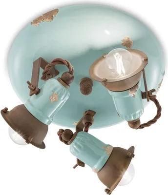 Produktbild von Strahler Metall Keramik verstellbar Hellblau Shabby Antik Rostbraun E14 3-flammig Vintage Keramiklampe