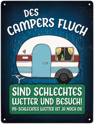 Produktbild von Des Campers Fluch Metallschild XXL mit Wohnwagen Motiv Schild Blechschild