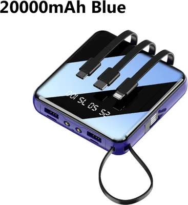 Produktbild von 20000mah Mini Power Bank mit Kabel Powerbanks Led Taschenlampe Anzeige Portable Ladegerät Schnell Lade blau 20000mAh