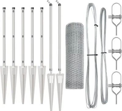 Produktbild von Möbel Hexagonzaun 1x10 m feuerverzinkter Stahl, Zaunpfosten mit Spike 7 Stück Ø32 mm 120 cm feuerverzinkter Stahl - Zaunzubehör 3353340