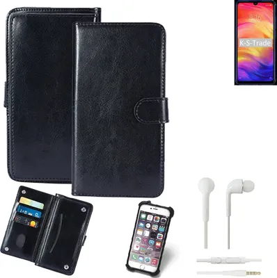 Produktbild von K-S-Trade 360° Hülle kompatibel mit Xiaomi Redmi Note 7 Pro inkl. Headphones schwarz Kunstleder Case BookCase WalletCase Kunstlederederhülle