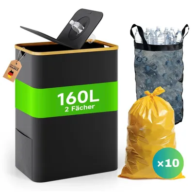 Obrázok produktu pre Stojan na vrecia na odpad 160 l, s vekom, skladací, čierny, do kuchyne