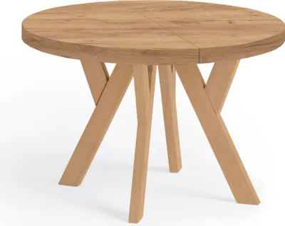 Produktbild von Runder Ausziehbarer Tisch für Esszimmer, PERO, Loft-Stil, Skandinavische, Durchmesser: 90 / 140 cm, Farbe: Eiche Craft Golden