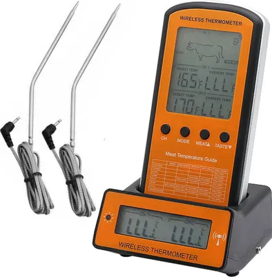 Image de Thermomètre à gril à 2 sondes Thermomètre à viande numérique sans fil Thermomètre à grillades Thermomètre à gril numérique Plage de température 250 °C Retoo