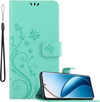 Image de Cadorabo Housse pour Realme 12 Pro Housse en FLORAL TURQUOISE Housse de protection au design floral avec fermeture magnétique, fonction de rangement et porte-cartes Book Case Cover