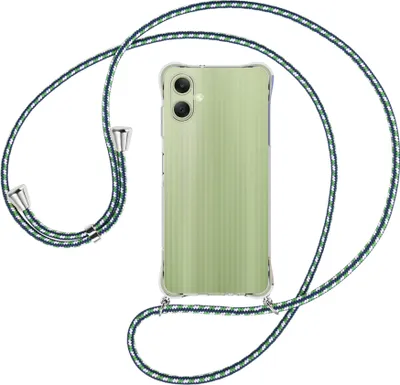 Produktbild von Handykette Backcover-Schutzhülle mit Band (Metall silberfarben) für Samsung Galaxy A06 4G - grün/blau/weiß