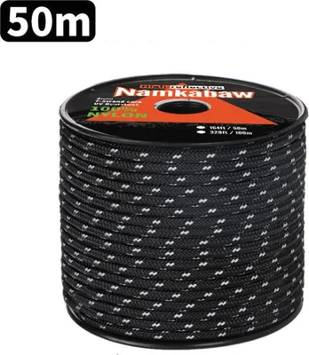Immagine prodotto di INF Corda Riflettente da Campeggio/Escursionismo 50m - Linea di Tensione ad Alta Visibilità per Tenda da Esterno Nero