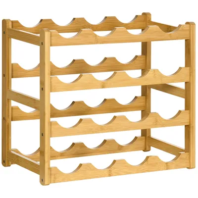 Image de HOMCOM Étagère à Bouteilles de vin pour 16 Bouteilles Porte Bouteilles Casier à vin en Bambou - 43 x 23,5 x 38 cm bois naturel