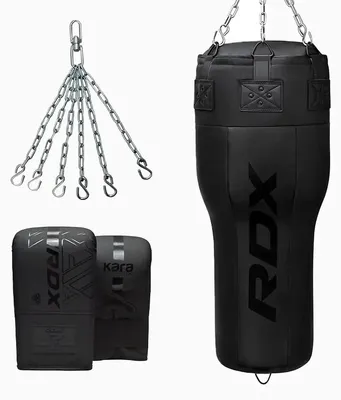 Produktbild von RDX Geformter Angle Punch Bag Boxsack 3in1, Handschuhe, Drehkette, gefüllt, schwarz